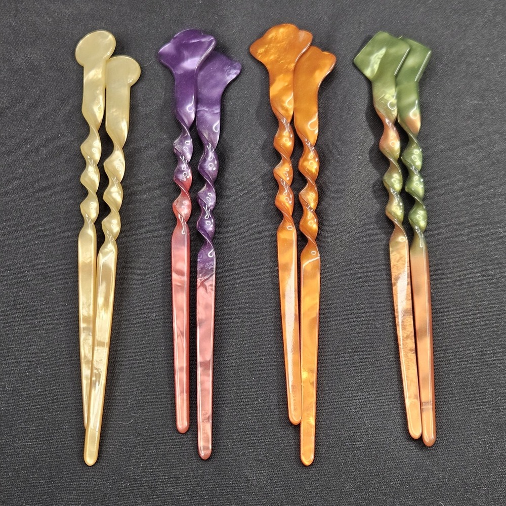 Vintage Hair Clips Sticks Acetate Chopstick Chinese Style Hairpins Set Of 8